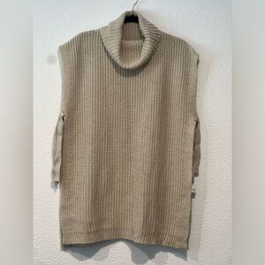 turtleneck sweater / poncho / one size tan knittted sleeveless vest